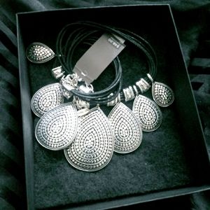 Bohemian silver dot drop necklace New